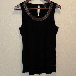 White House Black Market Black Tank Top with Silver Embellishments